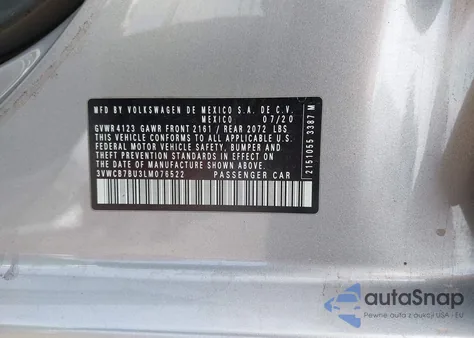 2020 Volkswagen Jetta 1.4T R-Line/1.4T S/1.4T Se/S из США, поврежденный, VIN 3VWCB7BU3LM076522